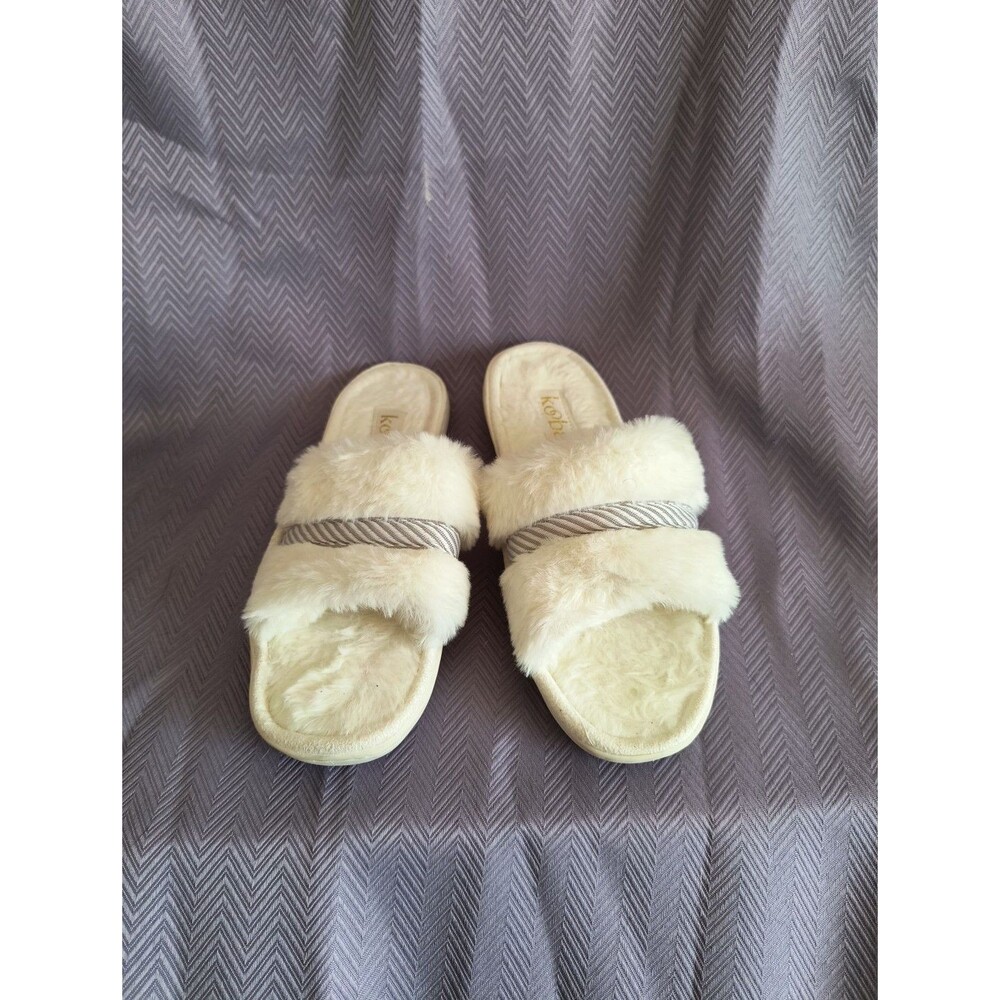 Kooba Women's Size Small 5-6 White Open-toed Faux Fur Lining Slippers